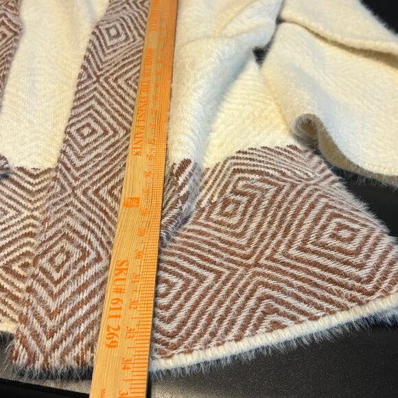 World Market Long Open Front Cozy Cardigan One Size Cream Brown Boho Geometric - Picture 3 of 6